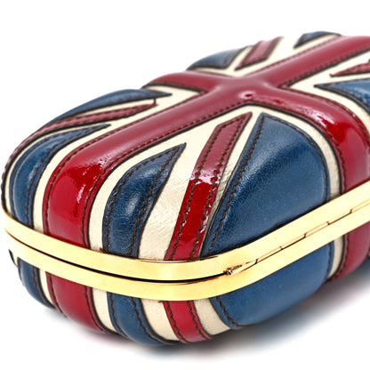 Alexander McQueen Patent Calfskin Britannia Skull Box Clutch Red Blue 10 of 11