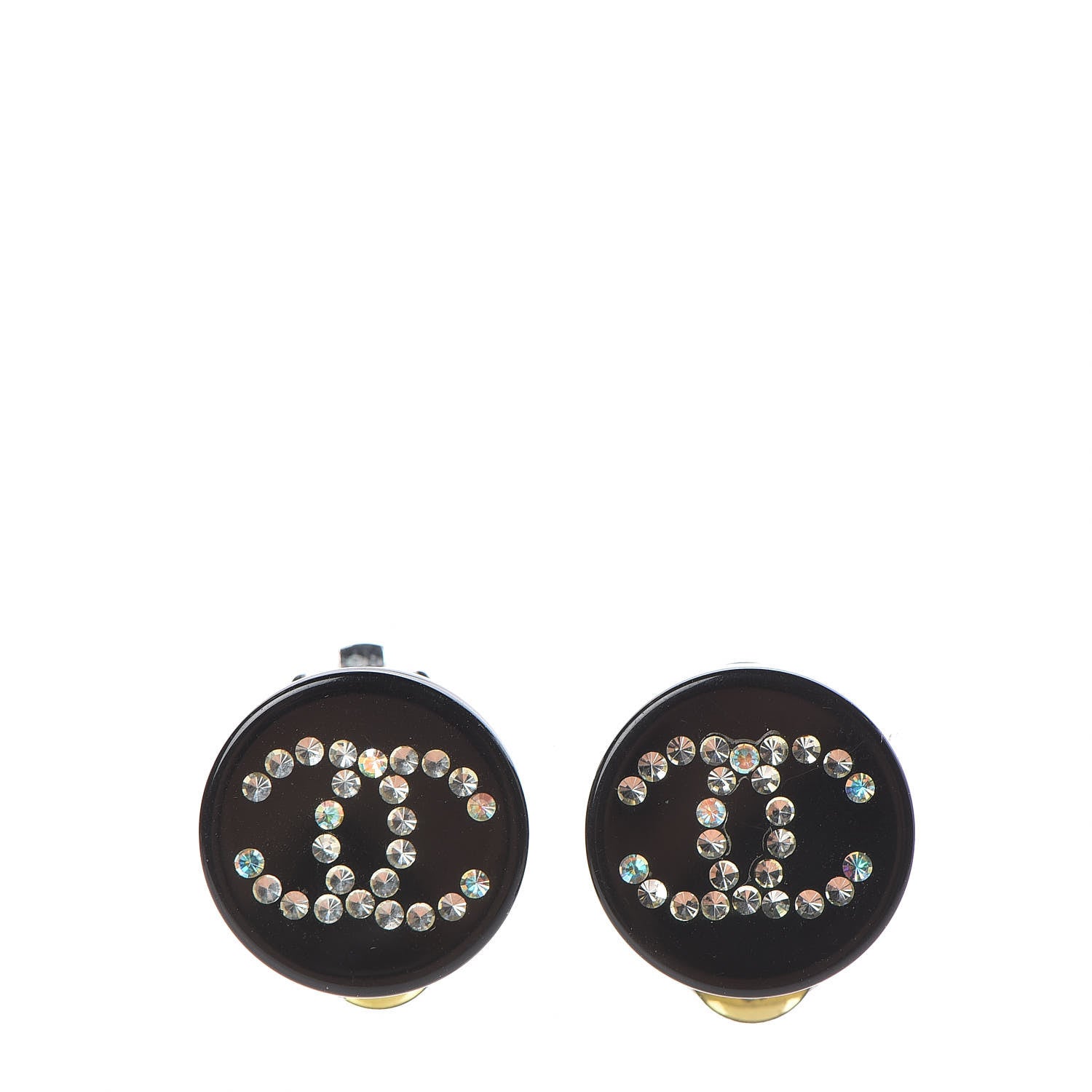 Chanel Resin Crystal CC Clip On Earrings Black 1 of 7