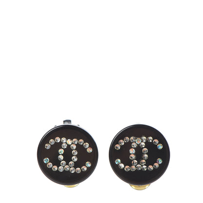 Chanel Resin Crystal CC Clip On Earrings Black 1 of 7