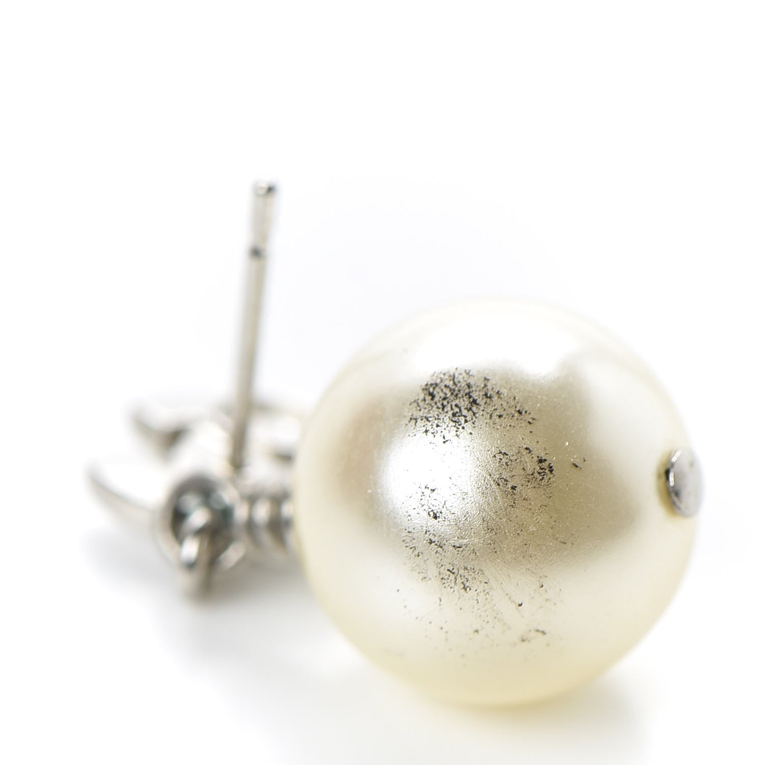 Chanel Crystal Pearl CC Drop Earrings Silver 6 of 6