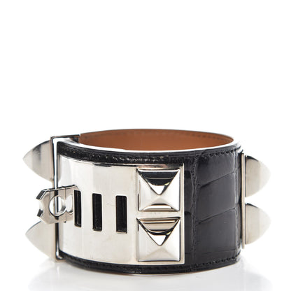 Hermes Shiny Alligator Collier de Chien CDC Bracelet S Black 3 of 6
