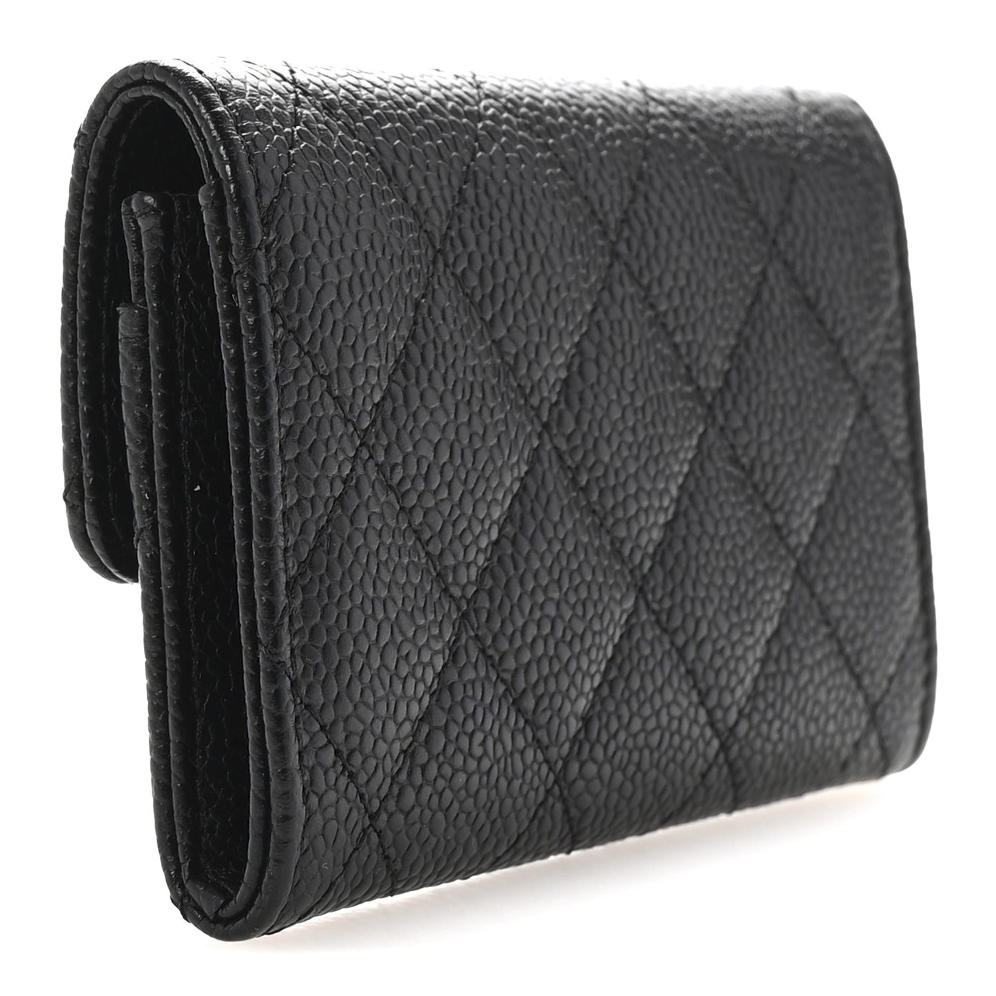 Caviar Quilted Flap Card Holder Black