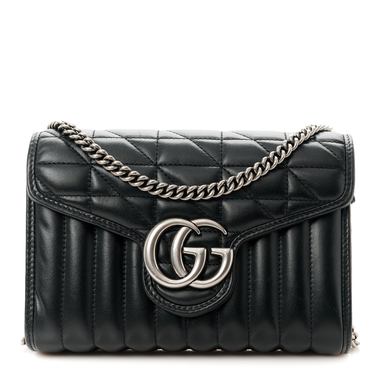 Calfskin Matelasse Aria GG Marmont Chain Wallet Black