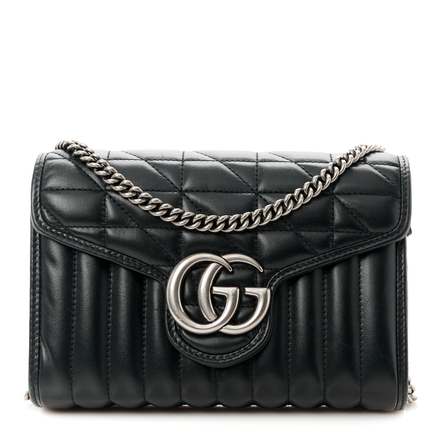 Gucci Calfskin Matelasse Aria GG Marmont Chain Wallet Black 1 of 10