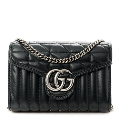 Gucci Calfskin Matelasse Aria GG Marmont Chain Wallet Black 1 of 10