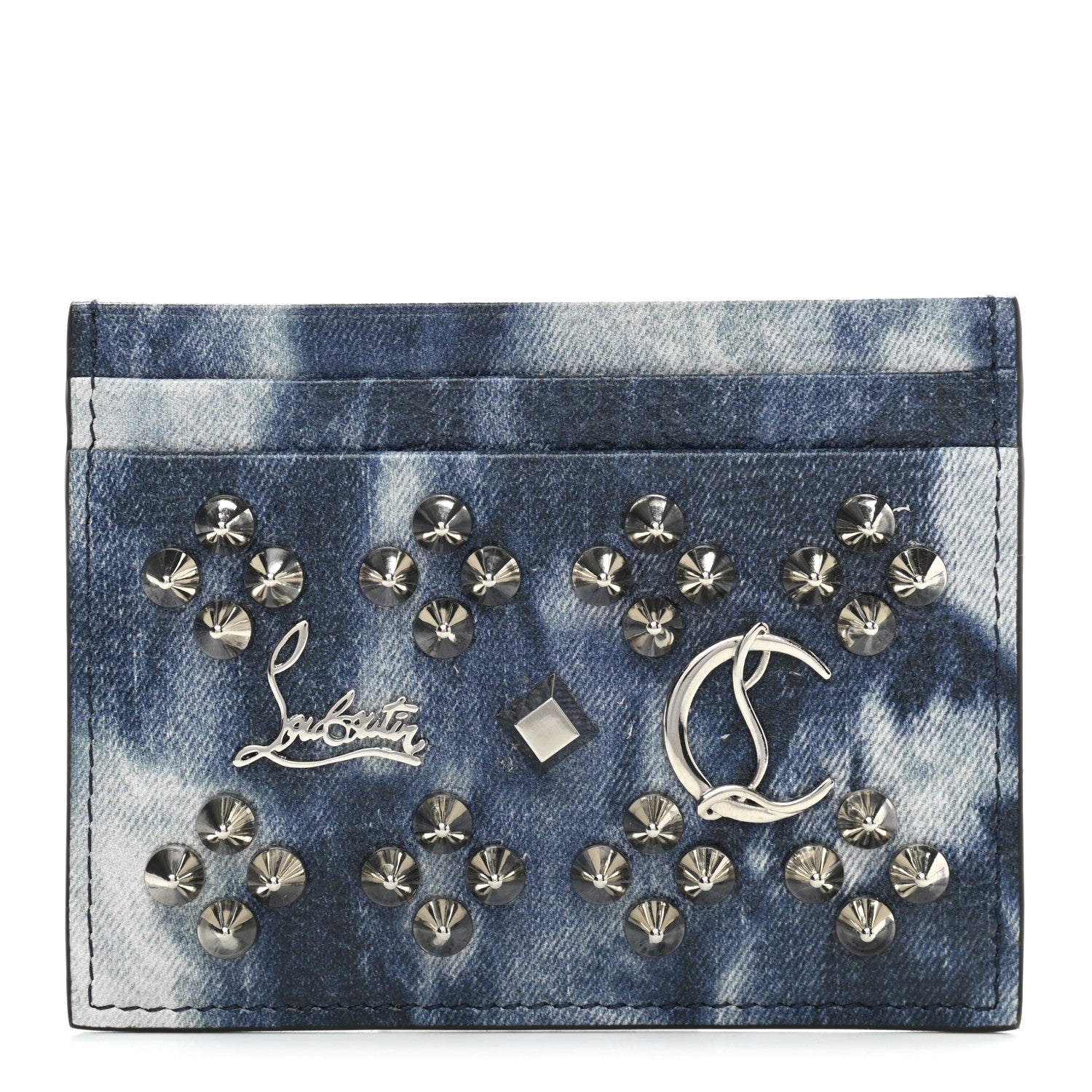 Christian Louboutin Calfskin Loubisky Studded Kios Card Holder Blue 1 of 7
