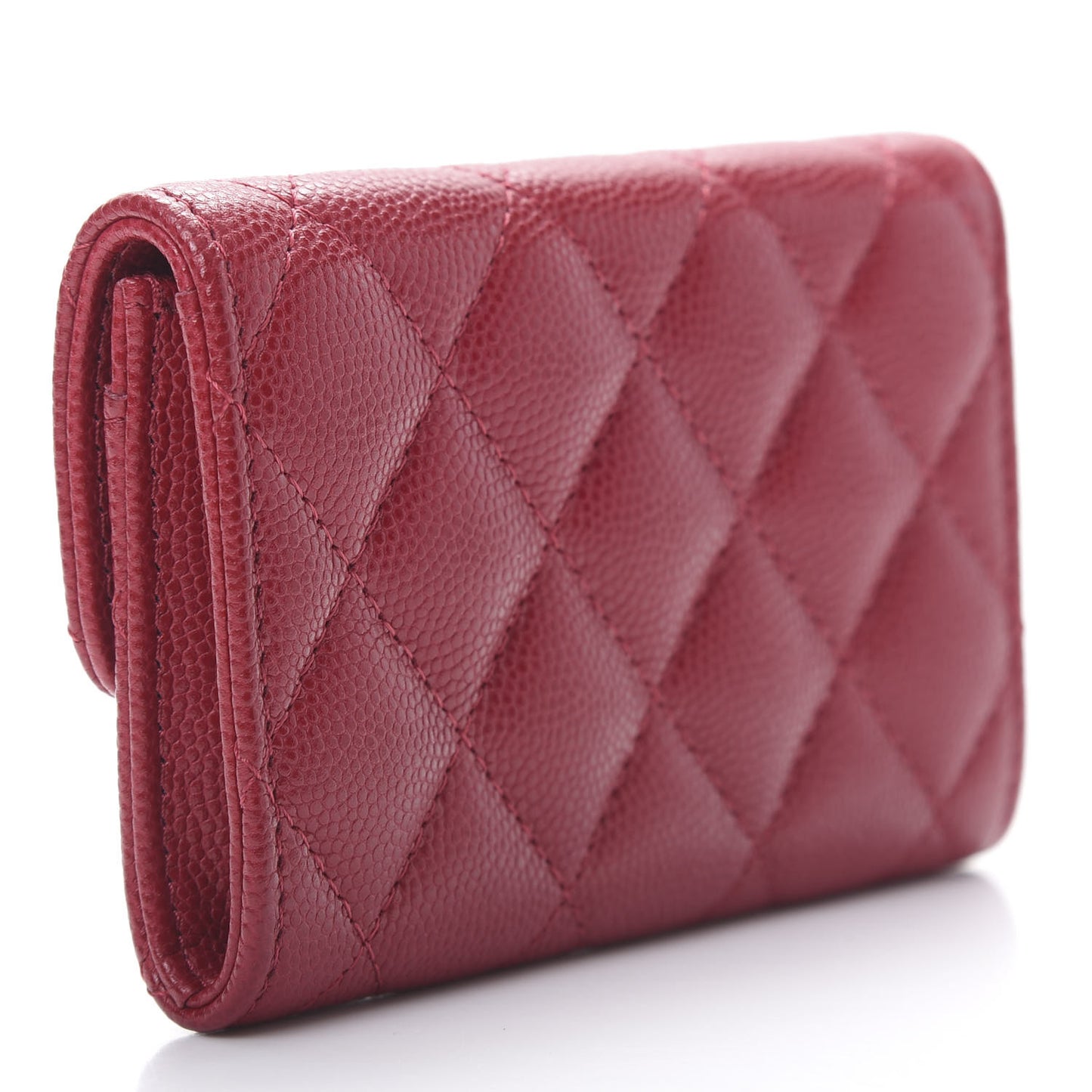 Caviar Quilted Flap Card Holder Wallet Dark Pink