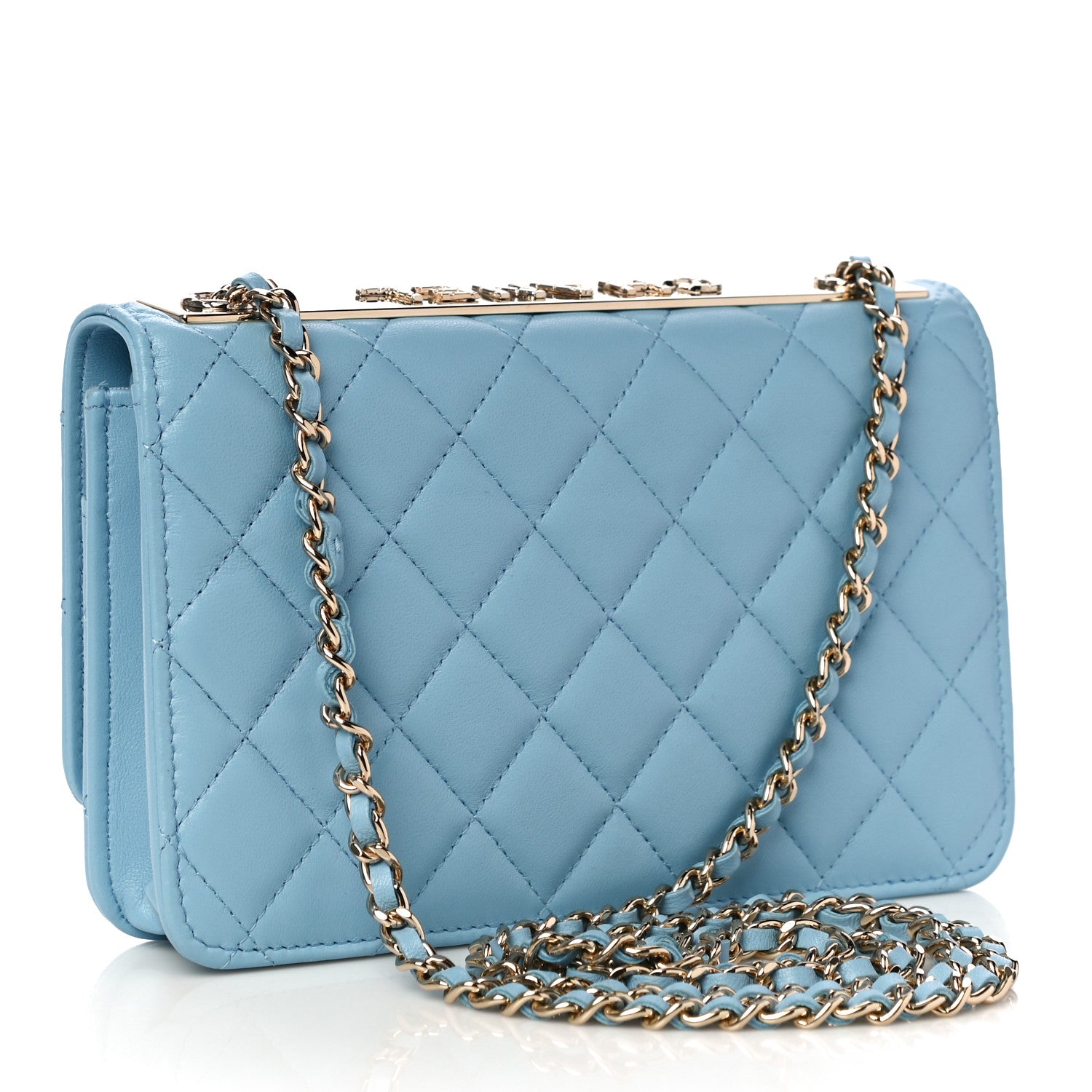 Chanel Lambskin Quilted Trendy CC Wallet On Chain WOC Light Blue 3 of 12