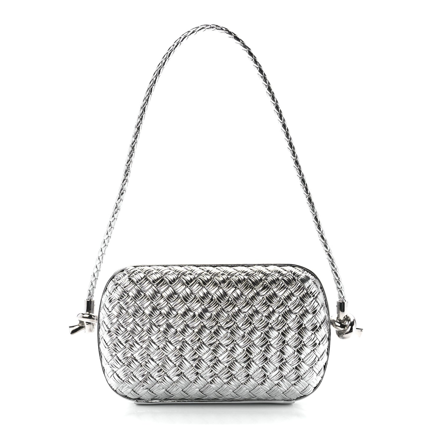 Metallic Calfskin Intrecciato Knot On Strap Silver
