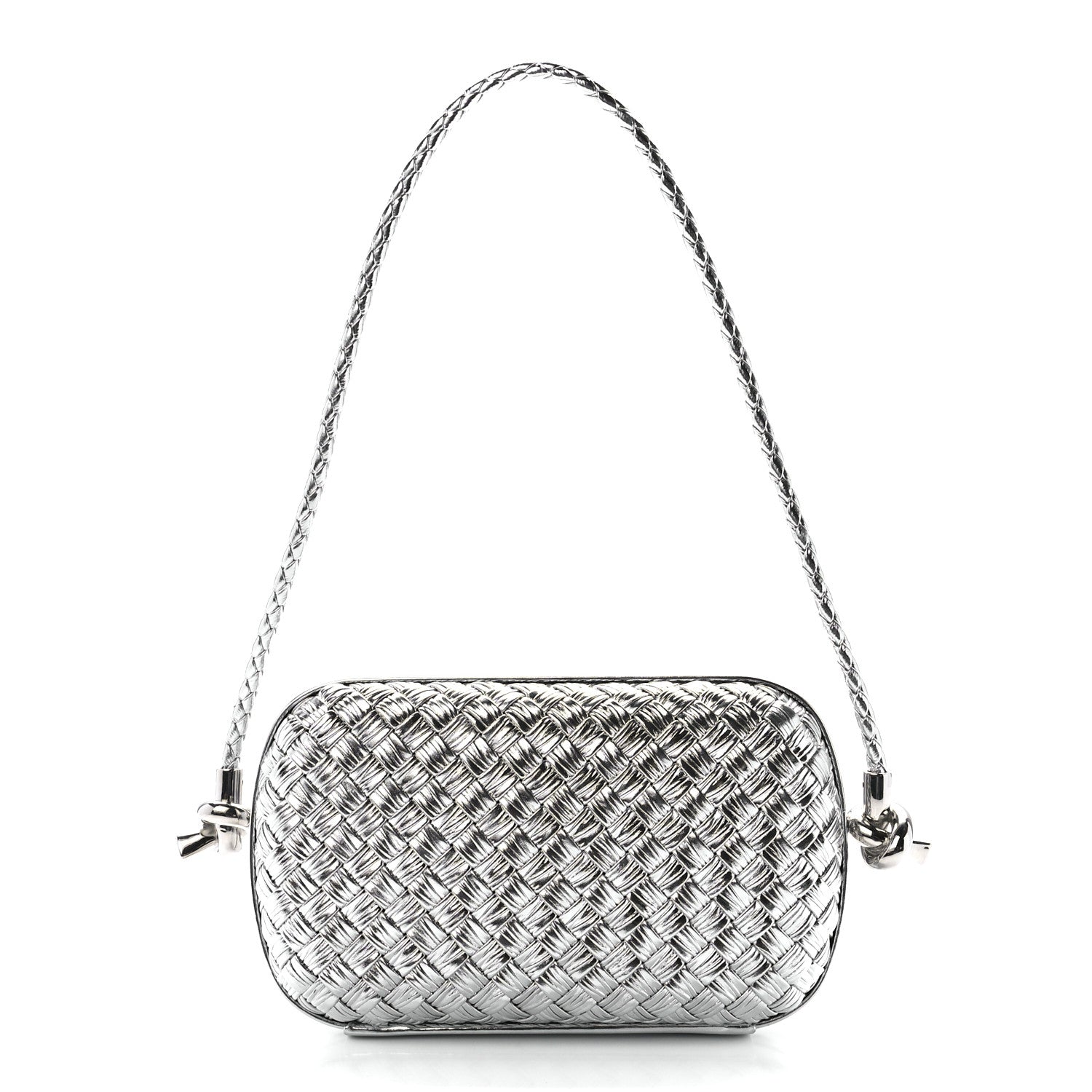 Bottega Veneta Metallic Calfskin Intrecciato Knot On Strap Silver 1 of 10
