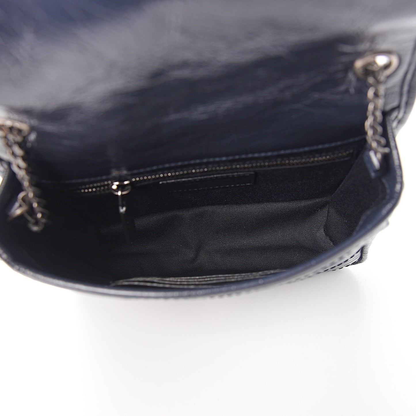 Crinkled Calfskin Matelasse Monogram Niki Chain Wallet Deep Marine
