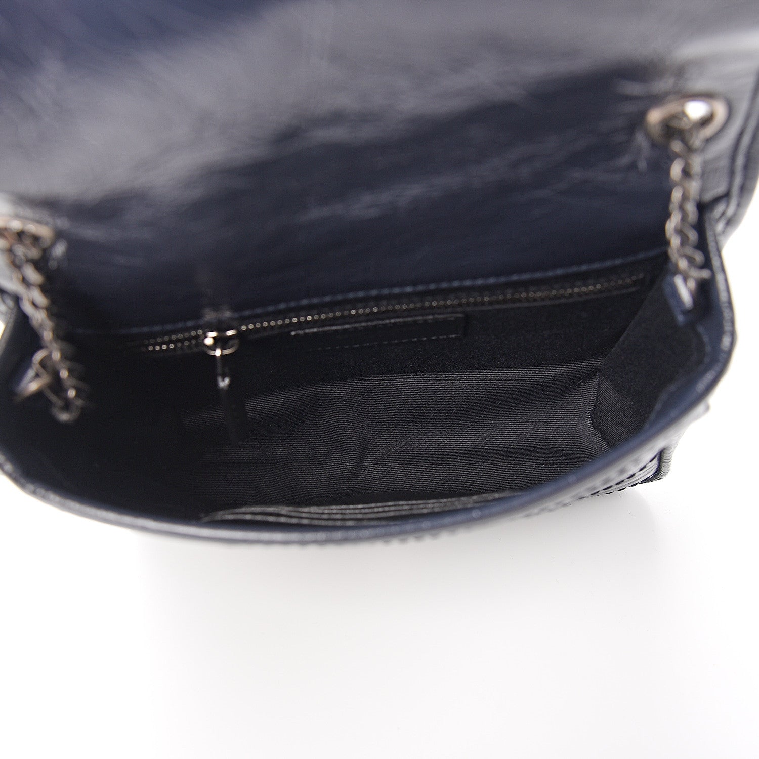 Saint Laurent Crinkled Calfskin Matelasse Monogram Niki Chain Wallet Deep Marine 4 of 9
