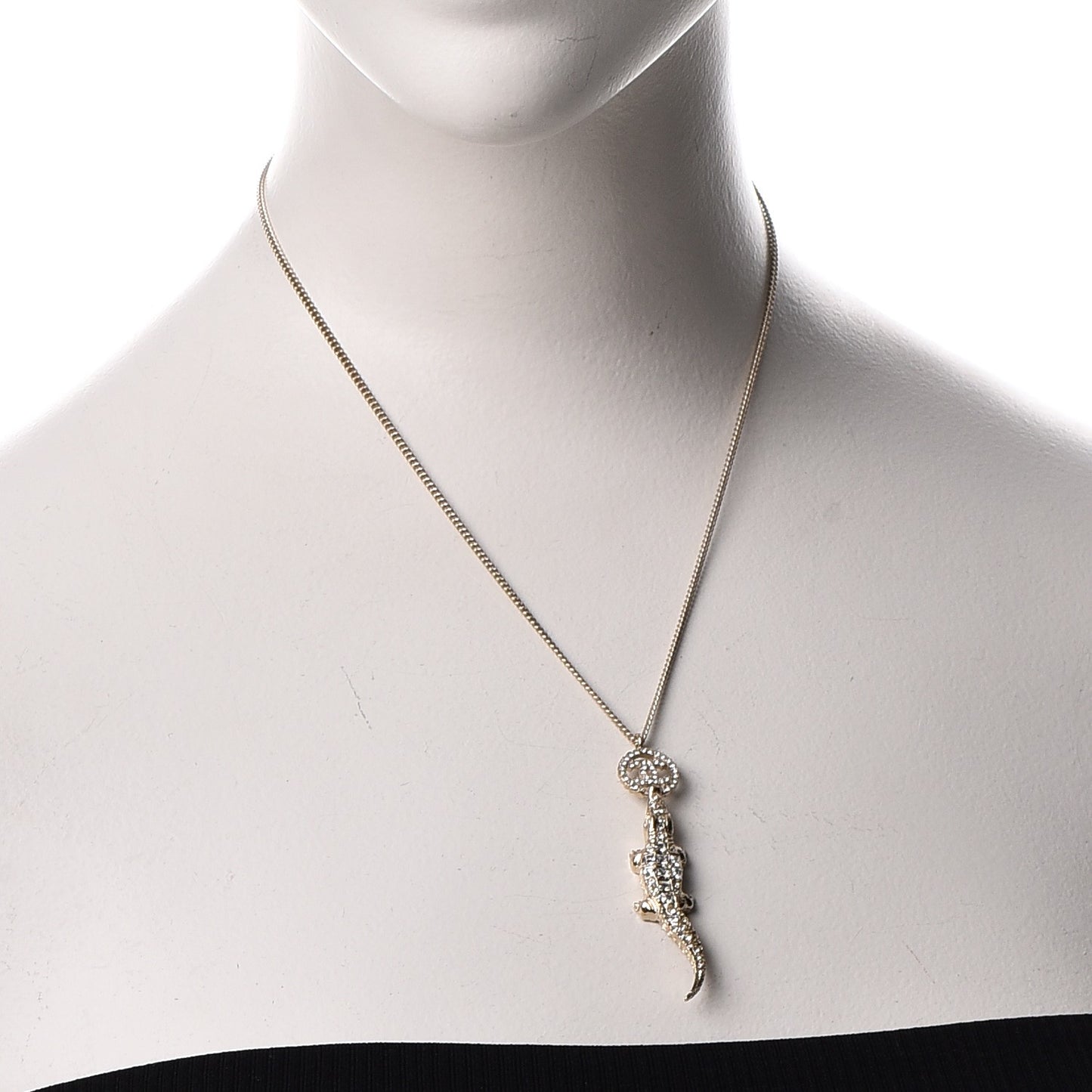 Crystal CC Alligator Necklace Gold