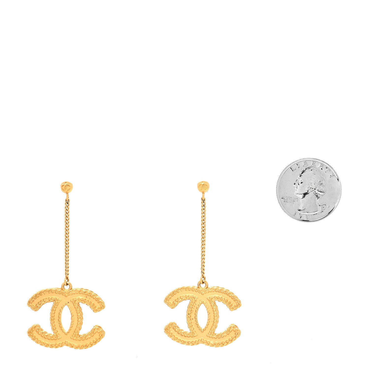 Chanel CC Drop Earrings Matte Gold 2 of 4