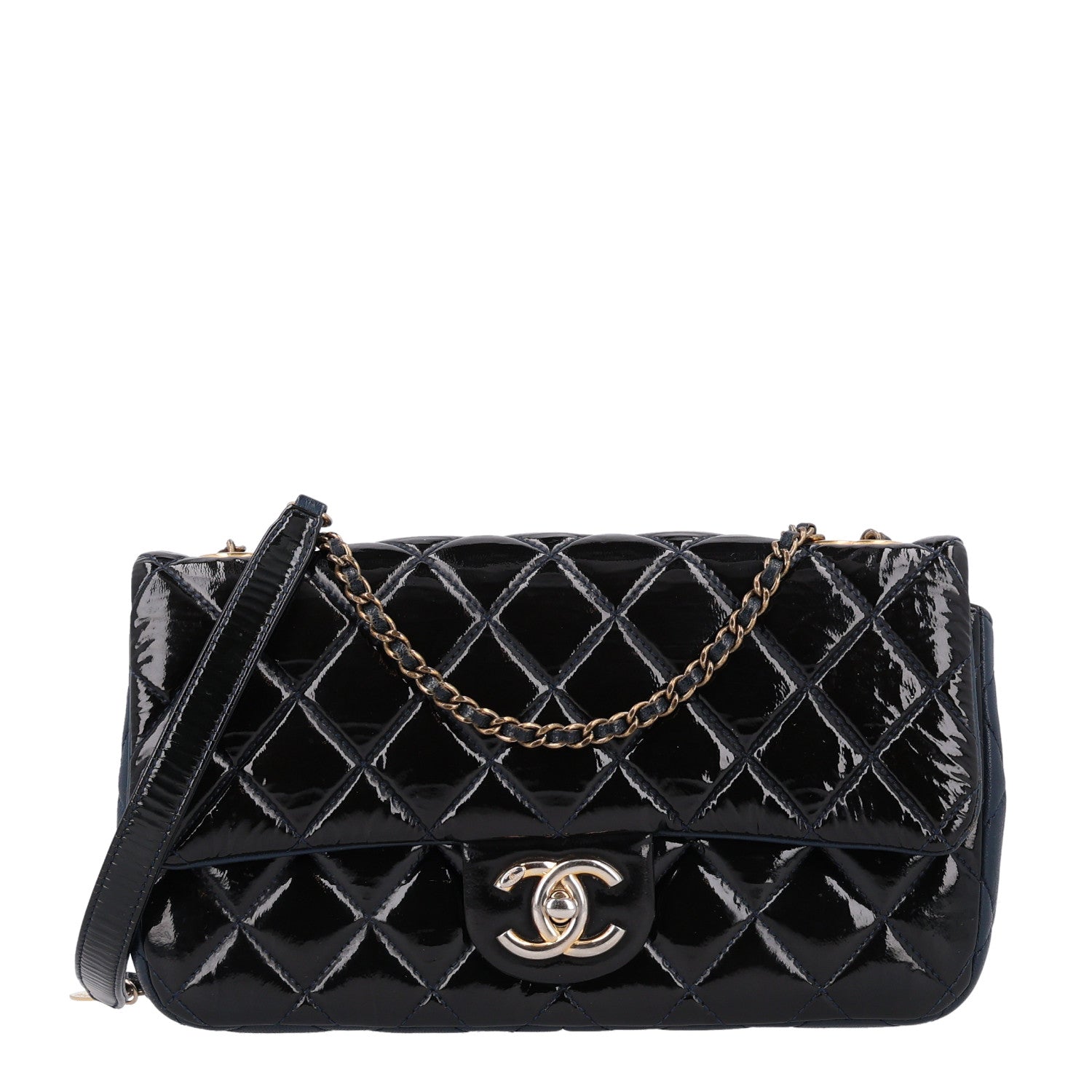 Chanel Patent Goatskin Quilted Medium CC Eyelet Flap Blue 1 of 10