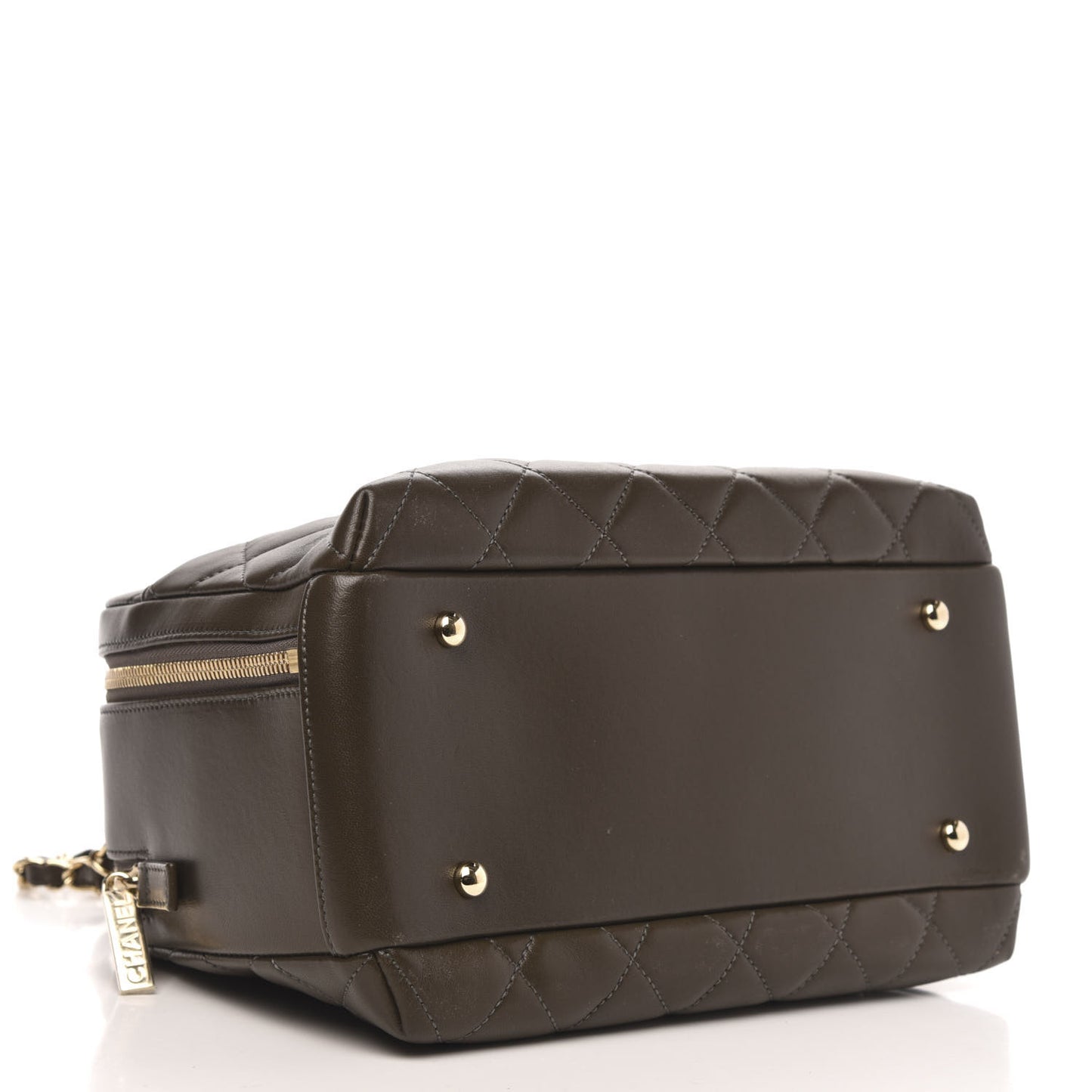 Lambskin Quilted Medium Trendy CC Bowling Bag Dark Khaki