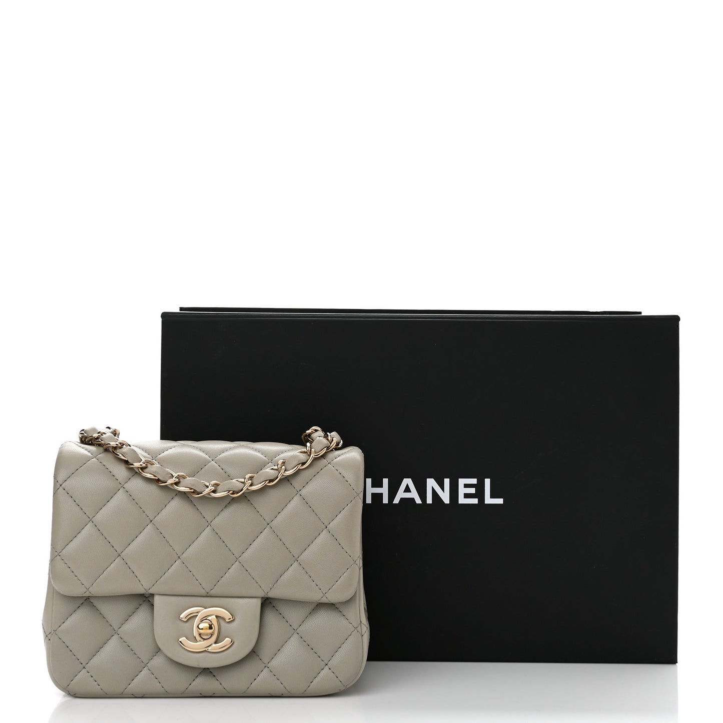 Lambskin Quilted Mini Square Flap Grey
