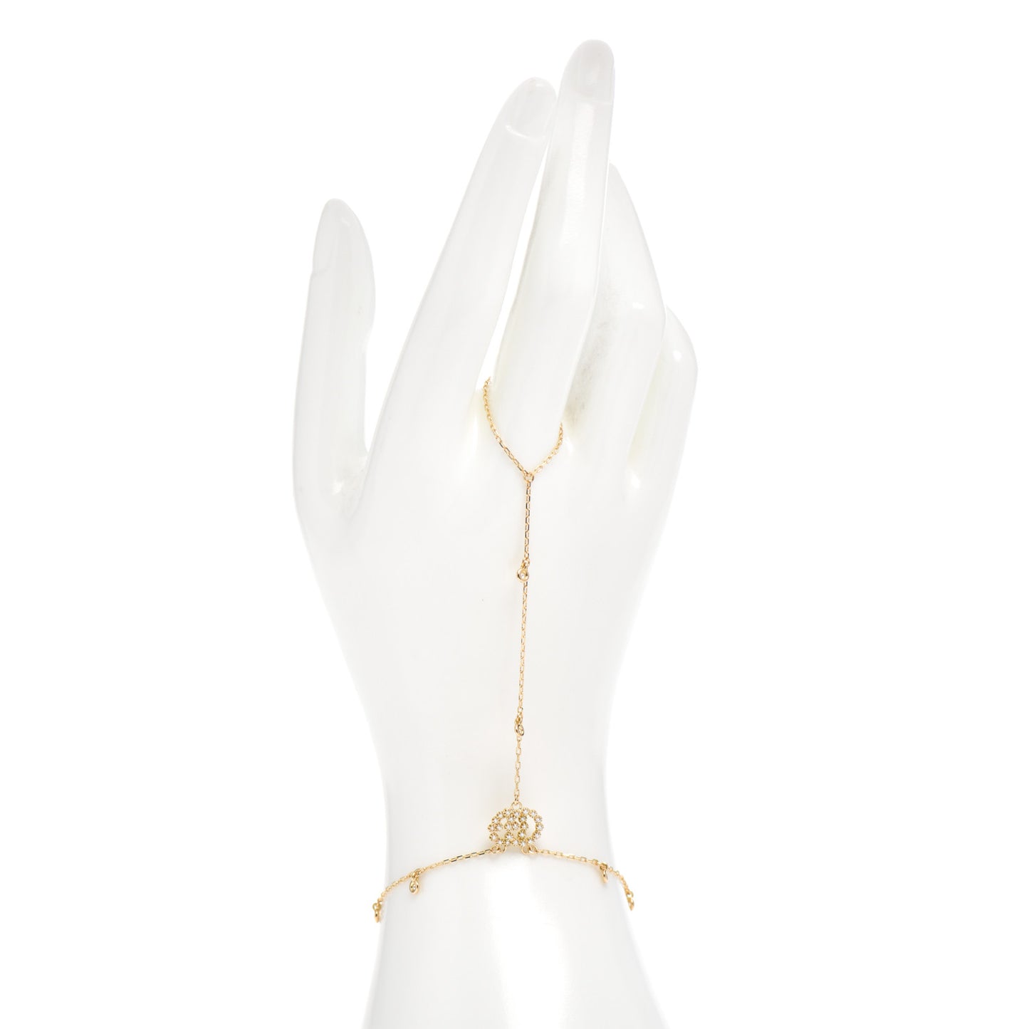 18K Yellow Gold Diamond GG Running Hand Chain Bracelet