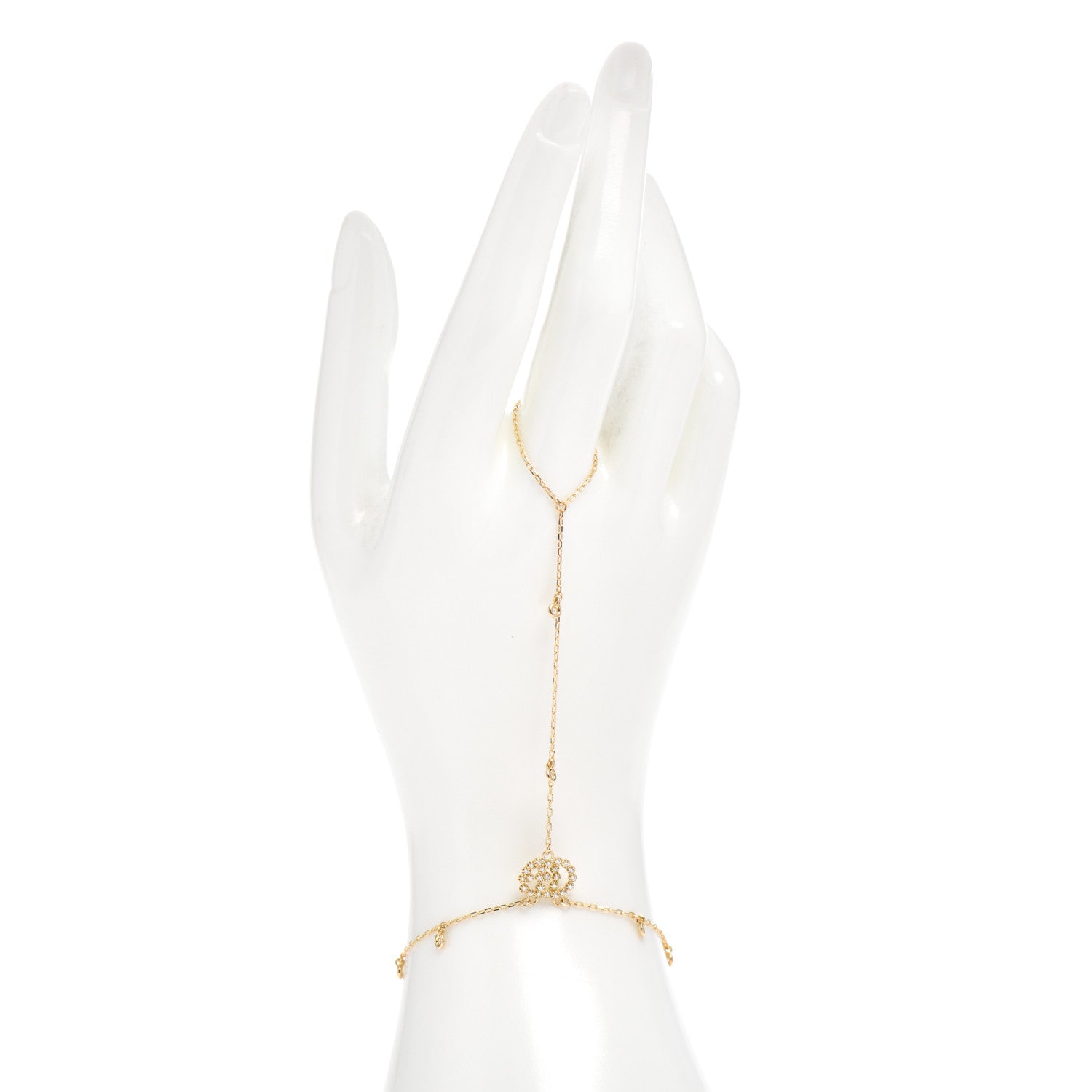 Gucci 18K Yellow Gold Diamond GG Running Hand Chain Bracelet 2 of 4