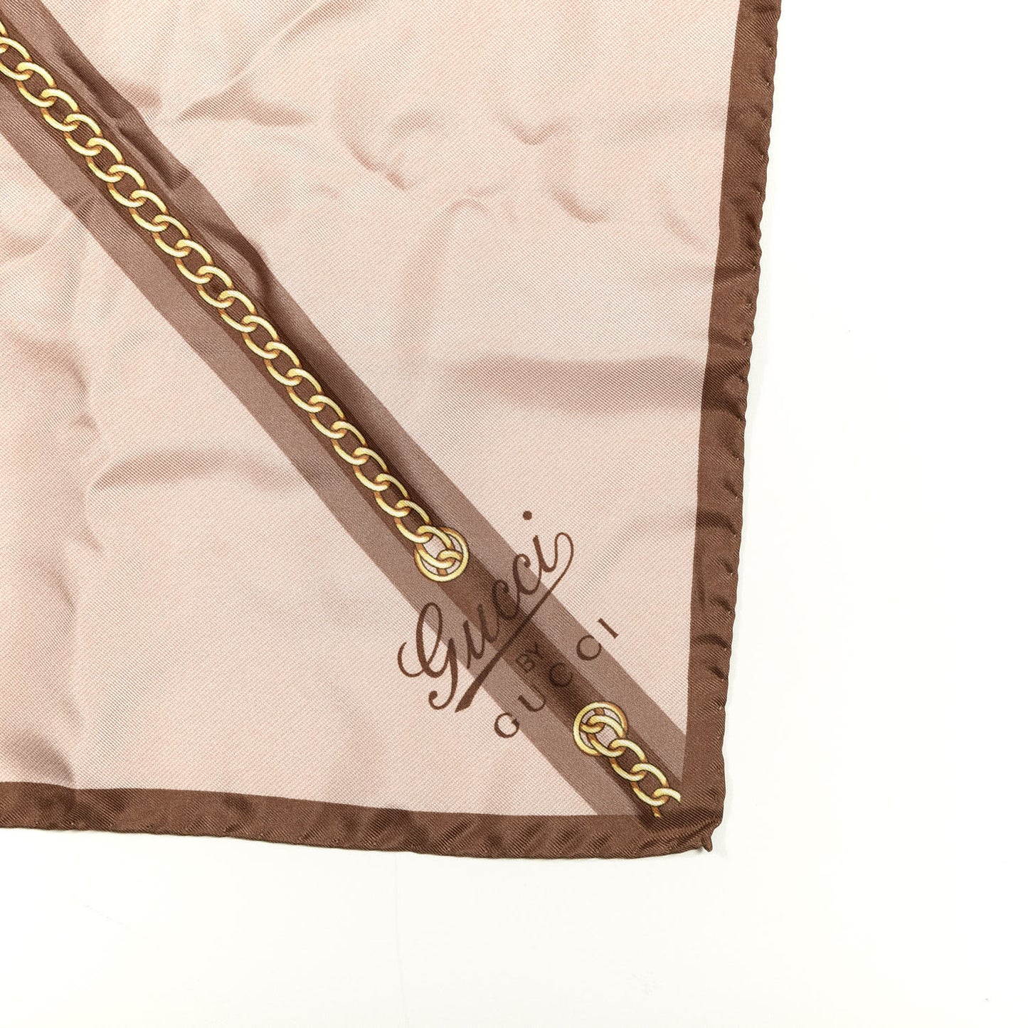 Silk Square Chain Scarf Pink Brown