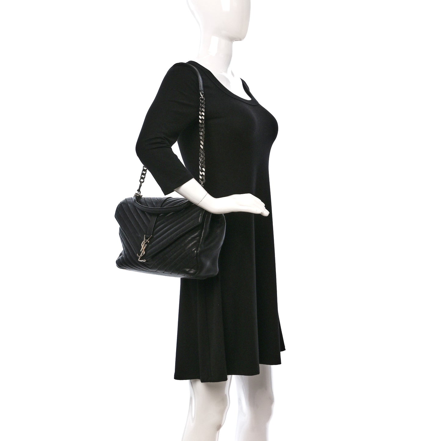 Sheepskin Matelasse Chevron Monogram Large College Satchel Black