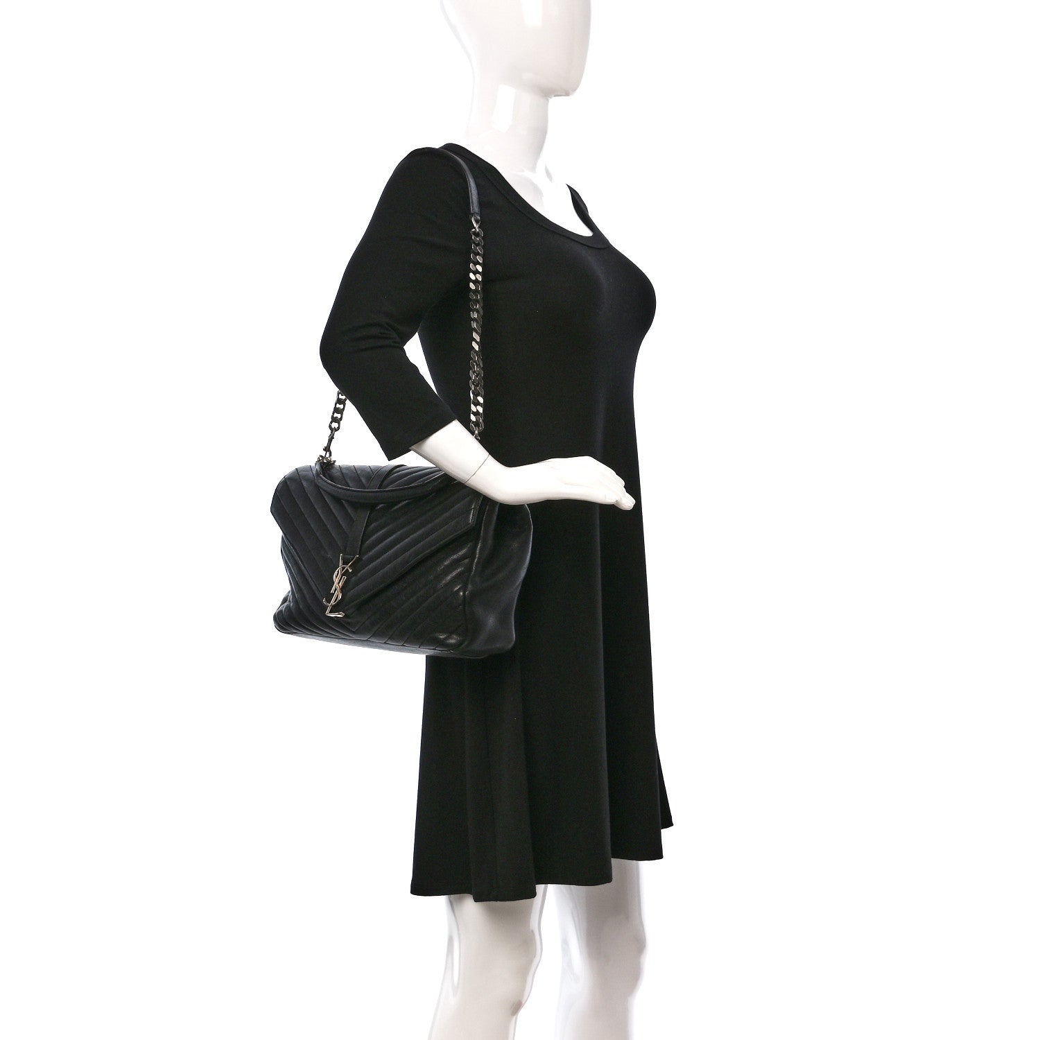 Saint Laurent Sheepskin Matelasse Chevron Monogram Large College Satchel Black 2 of 9