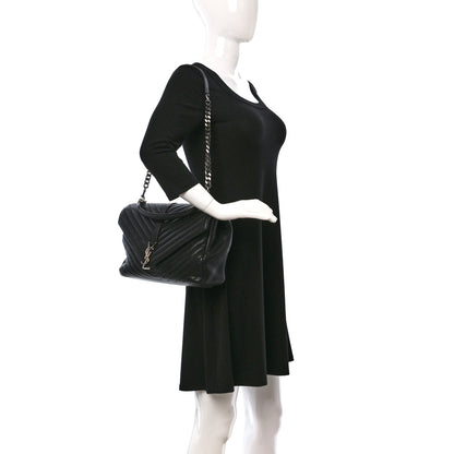 Saint Laurent Sheepskin Matelasse Chevron Monogram Large College Satchel Black 2 of 9