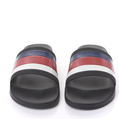 Gucci Rubber Web Mens Pool Slide Sandals 8 Black Mystic White Hibiscus Red Marine 2 of 9