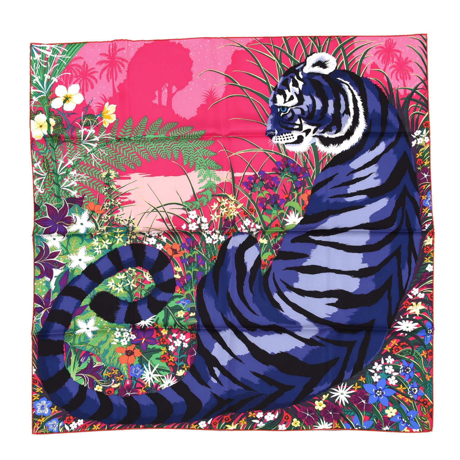 Hermes Silk Tyger Tyger Scarf 90 Rose Vif Indigo Vert 1 of 5