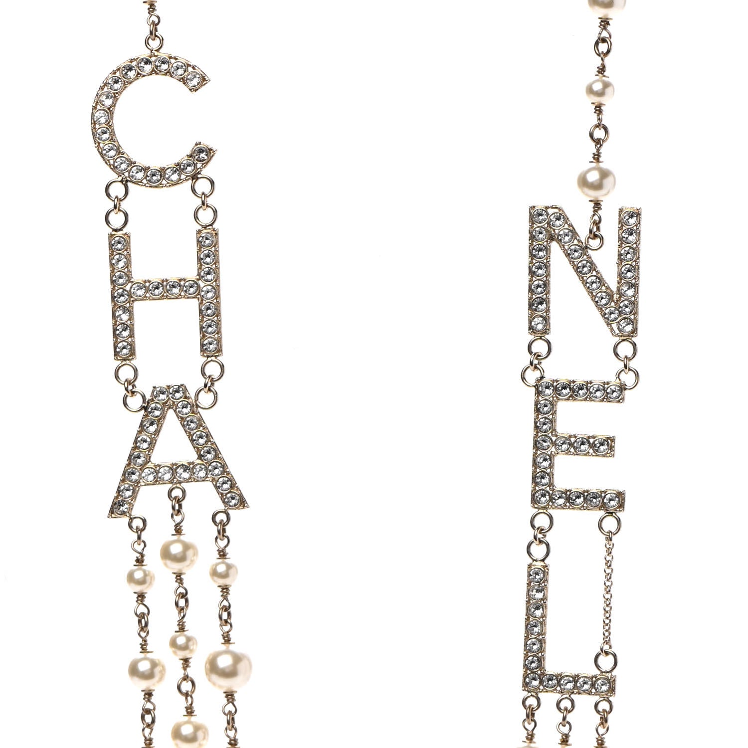 Chanel Pearl Crystal Cha-Nel Logo Necklace Gold 4 of 6