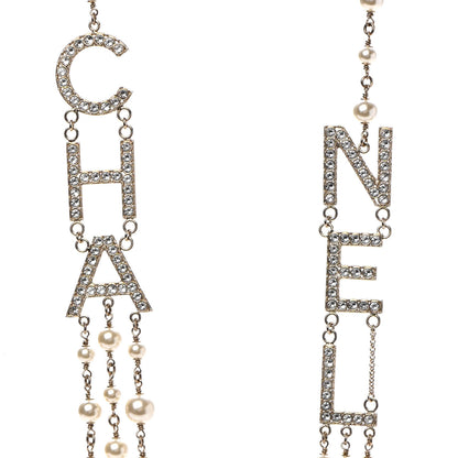 Chanel Pearl Crystal Cha-Nel Logo Necklace Gold 4 of 6