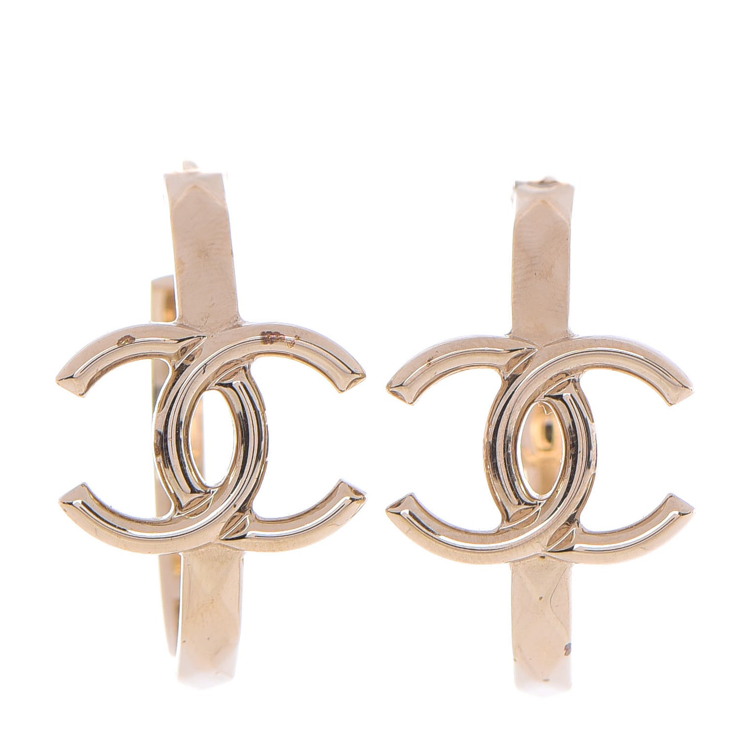 Metal Textured CC Hoop Earrings Gold