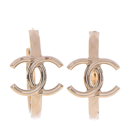 Chanel Metal Textured CC Hoop Earrings Gold 1 of 5