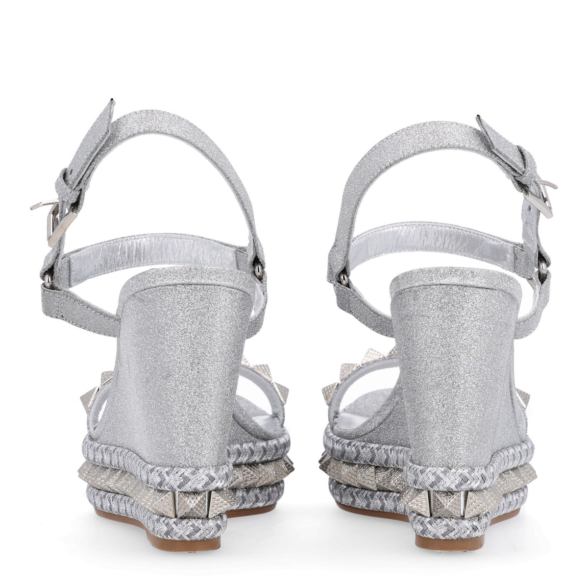 Christian Louboutin Glitter Nappa Mica Pyraclou 110 Wedge Sandals 38 Silver 6 of 9