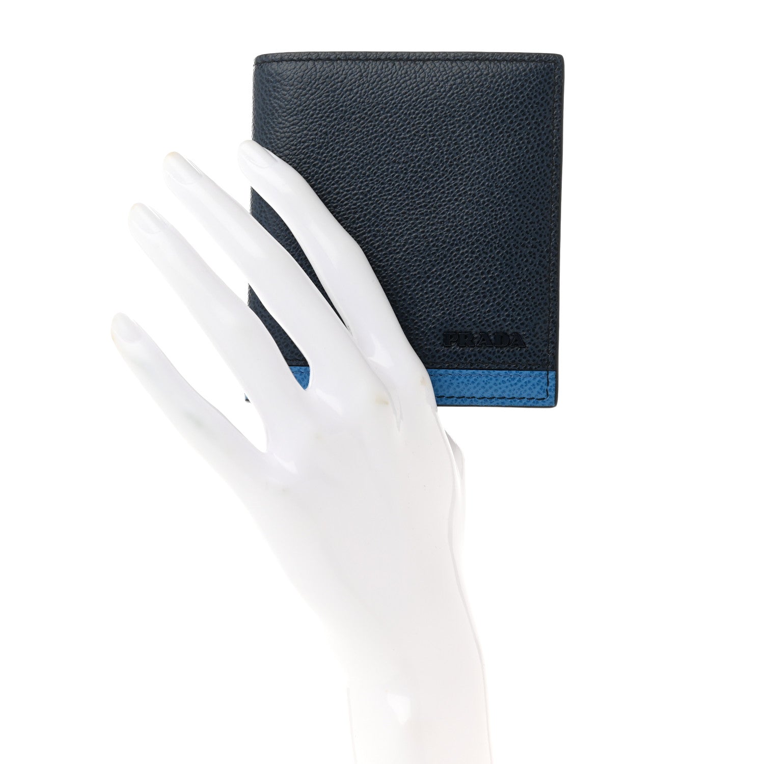 Prada Vitello Micro Grain Bi-Color Bi-Fold Wallet Baltico Mare 2 of 7