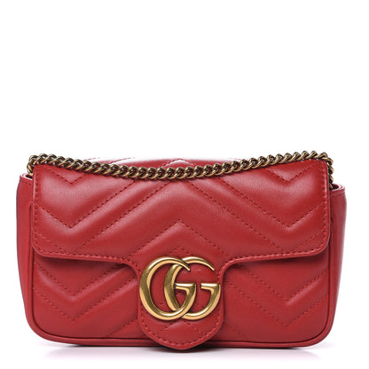 Gucci Calfskin Matelasse Super Mini GG Marmont Shoulder Bag Hibiscus Red 1 of 10