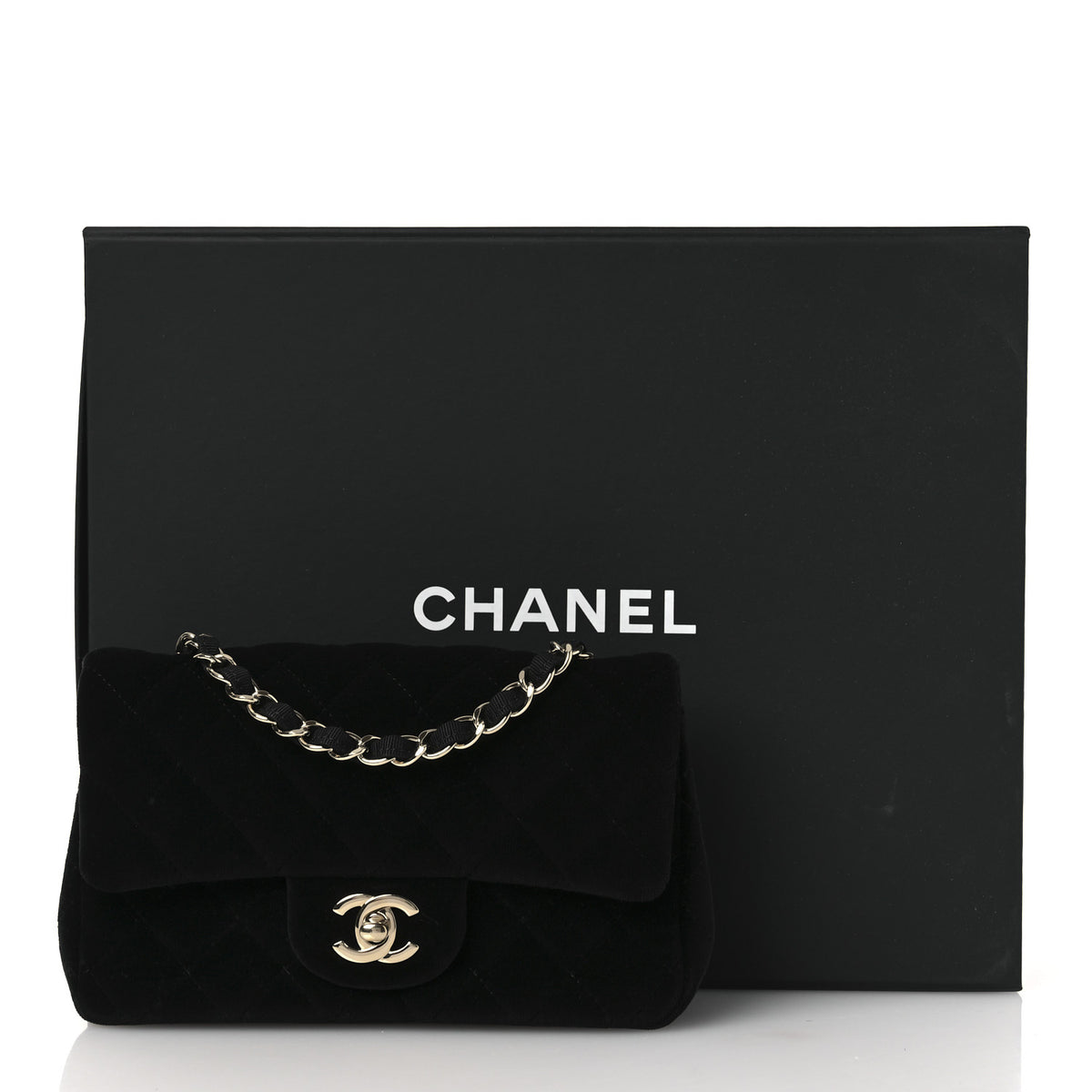 Velvet Quilted Mini Rectangular Flap Black