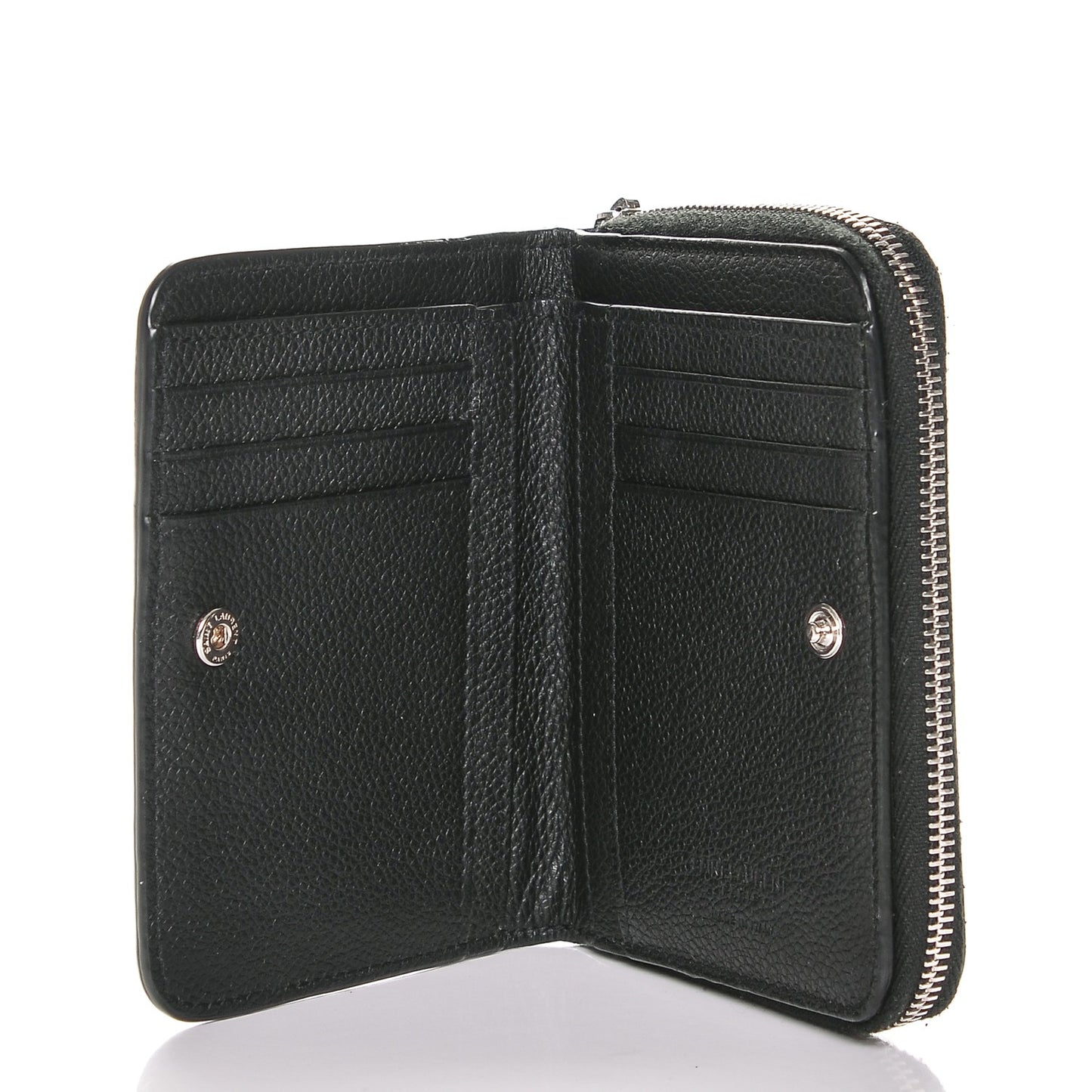 Grained Calfskin Rive Gauche Compact Zip Around Wallet Black