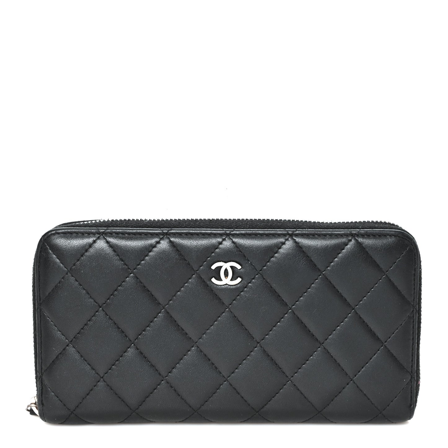 Lambskin Quilted Large Gusset Zip Around Wallet Black