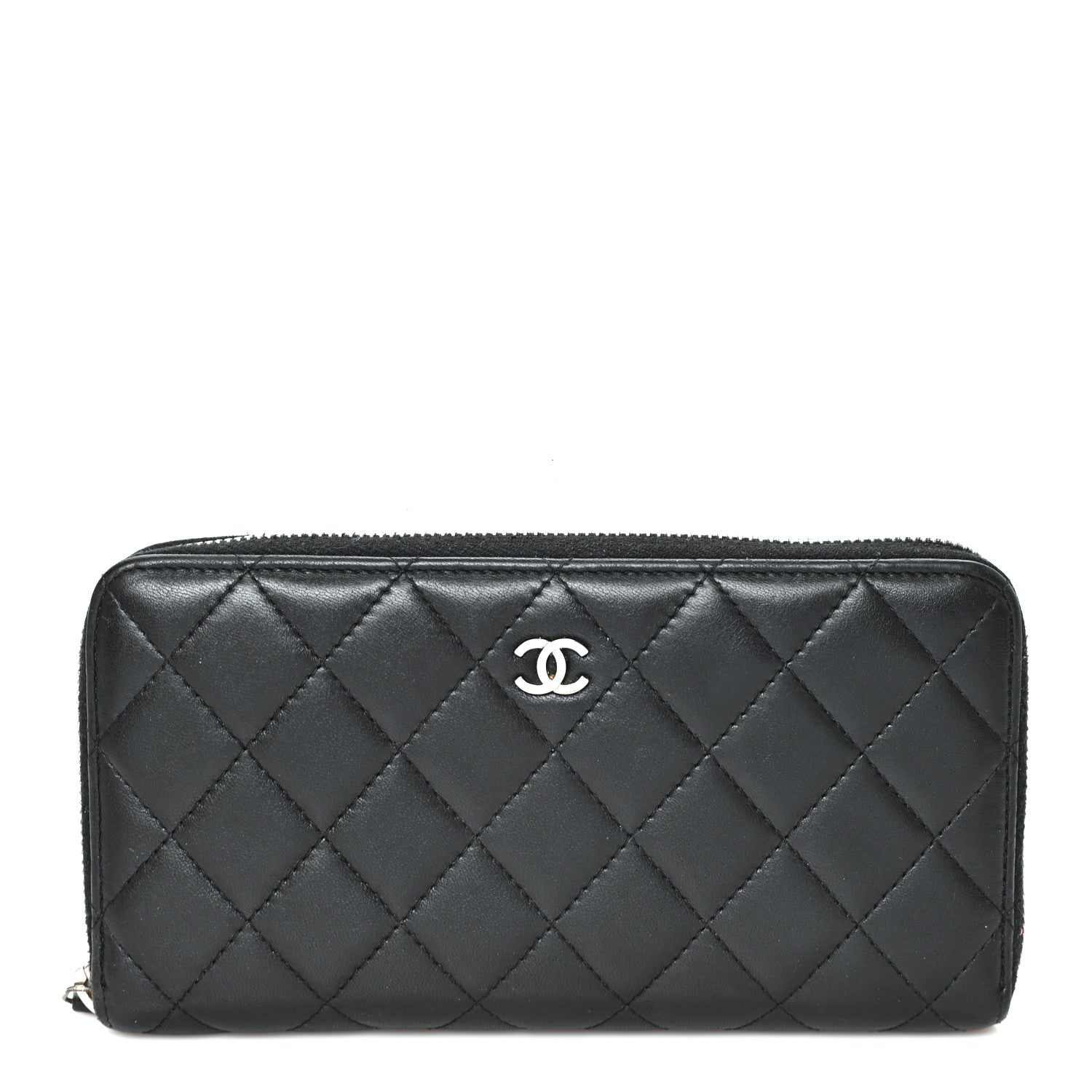 Chanel Lambskin Quilted Large Gusset Zip Around Wallet Black 1 of 8
