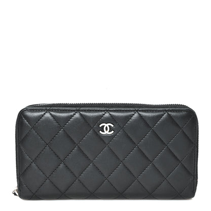 Chanel Lambskin Quilted Large Gusset Zip Around Wallet Black 1 of 8