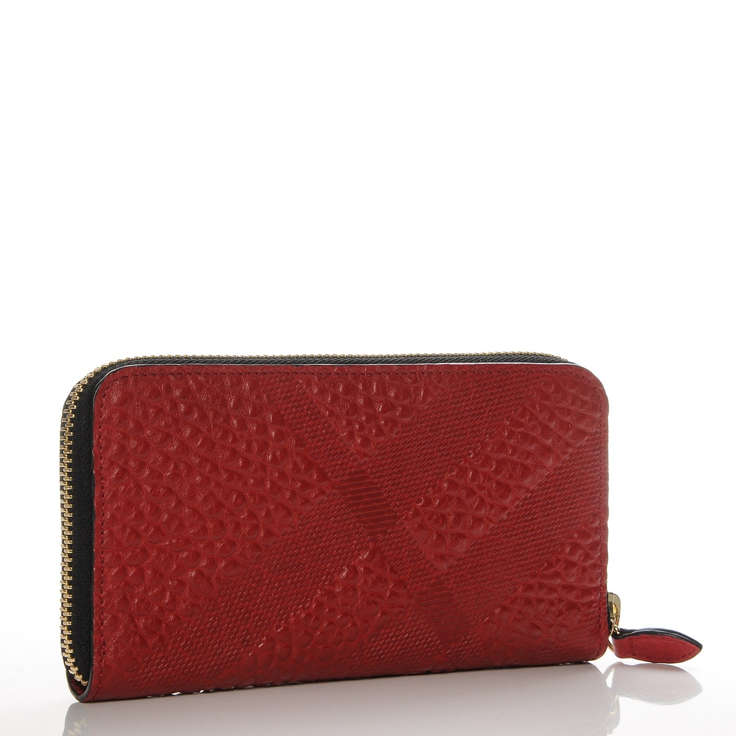 Burberry Grainy Calfskin Check Embossed Elmore Zip Around Wallet Red 3 of 8
