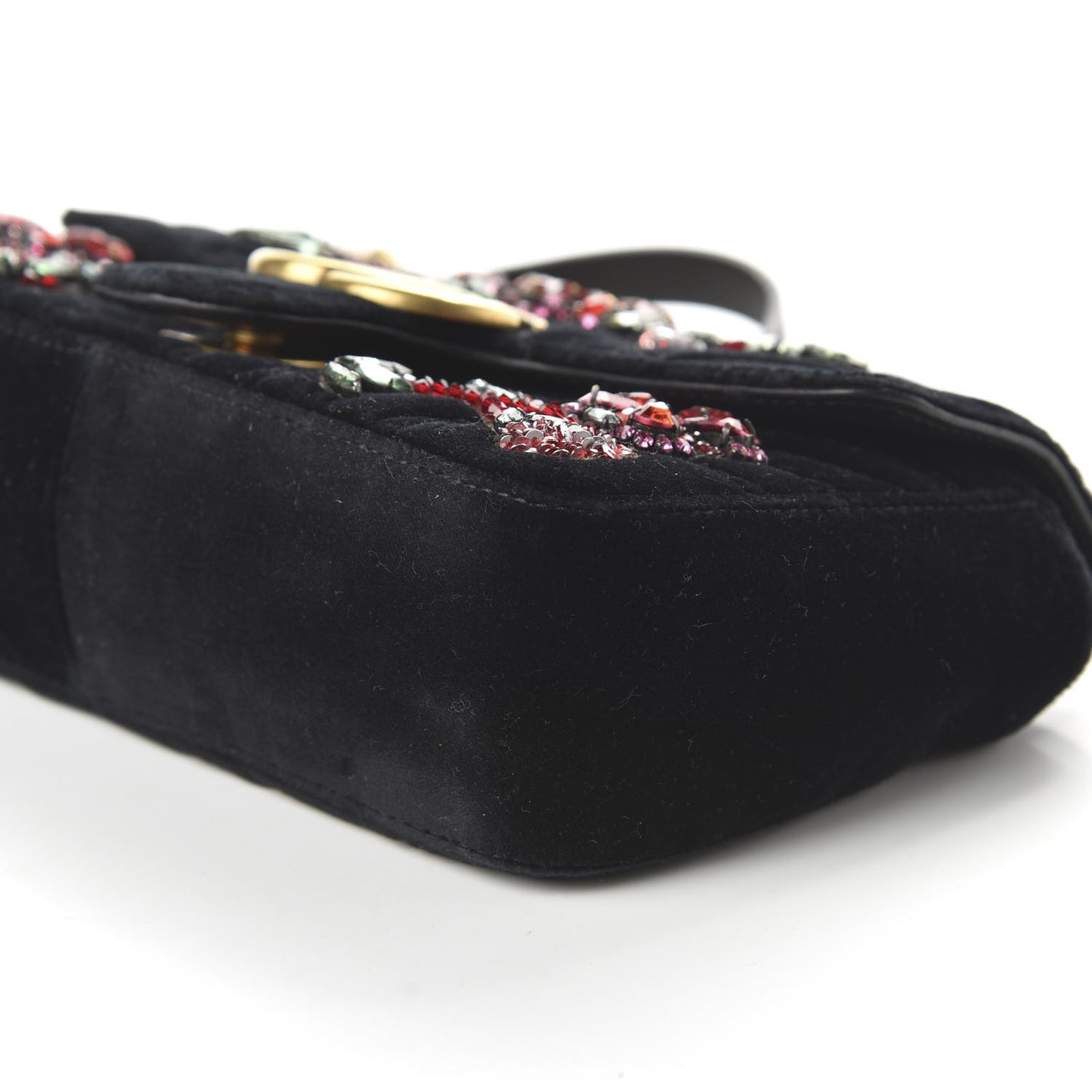 Velvet Matelasse Embroidered Mini GG Marmont Shoulder Bag Black
