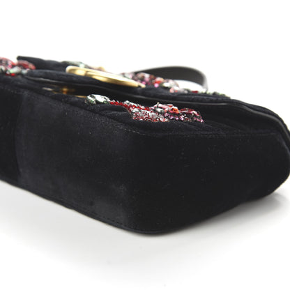 Gucci Velvet Matelasse Embroidered Mini GG Marmont Shoulder Bag Black 7 of 10
