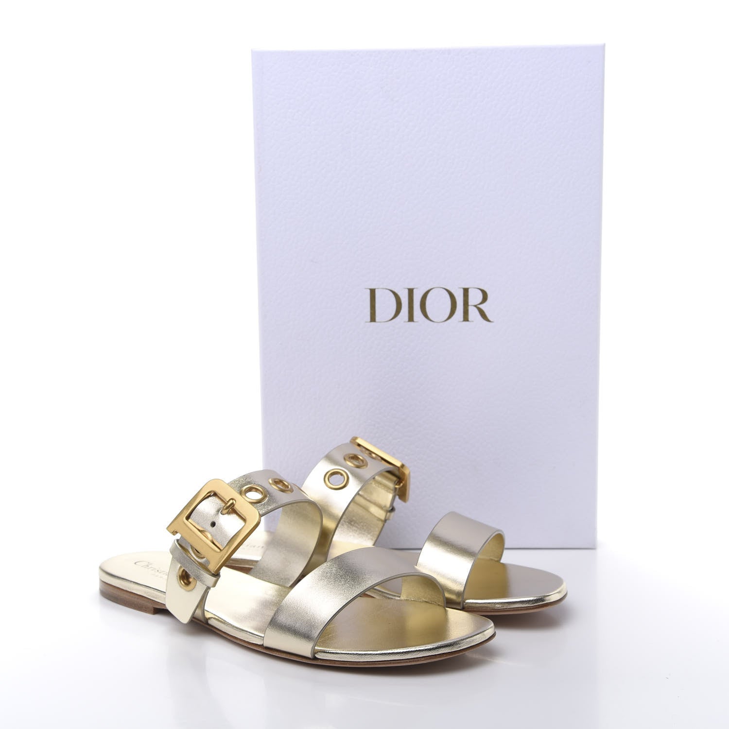 Christian Dior Laminated Calfskin D-Dior Sandal 38.5 Pale Gold 9 of 9