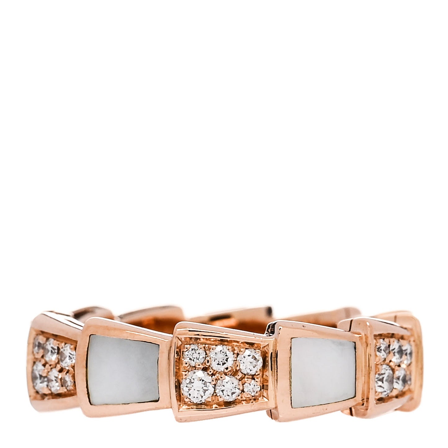 18K Rose Gold Diamond Mother of Pearl 6mm Serpenti Viper Band Ring 55 7.25