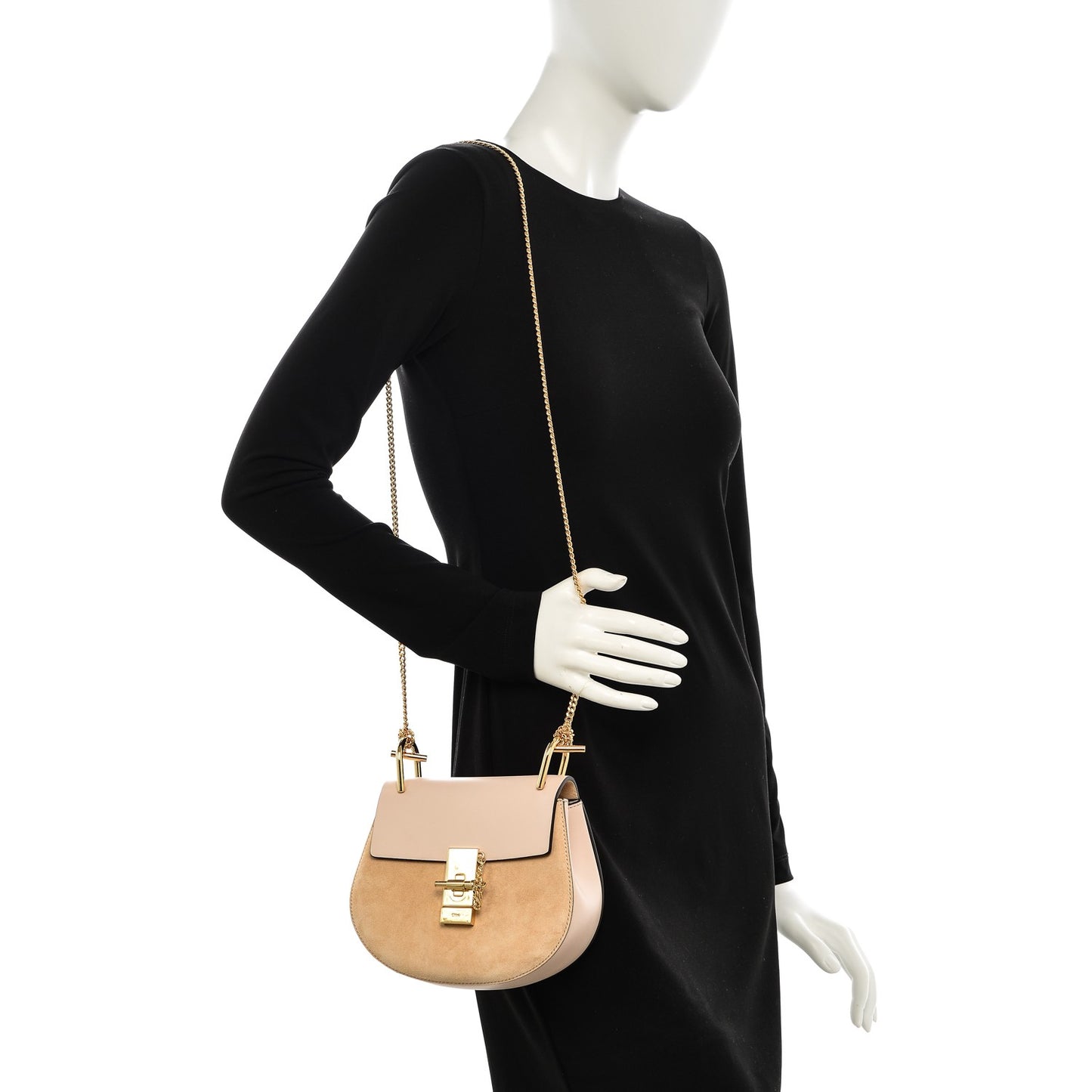Suede Calfskin Mini Drew Shoulder Bag Cement Pink