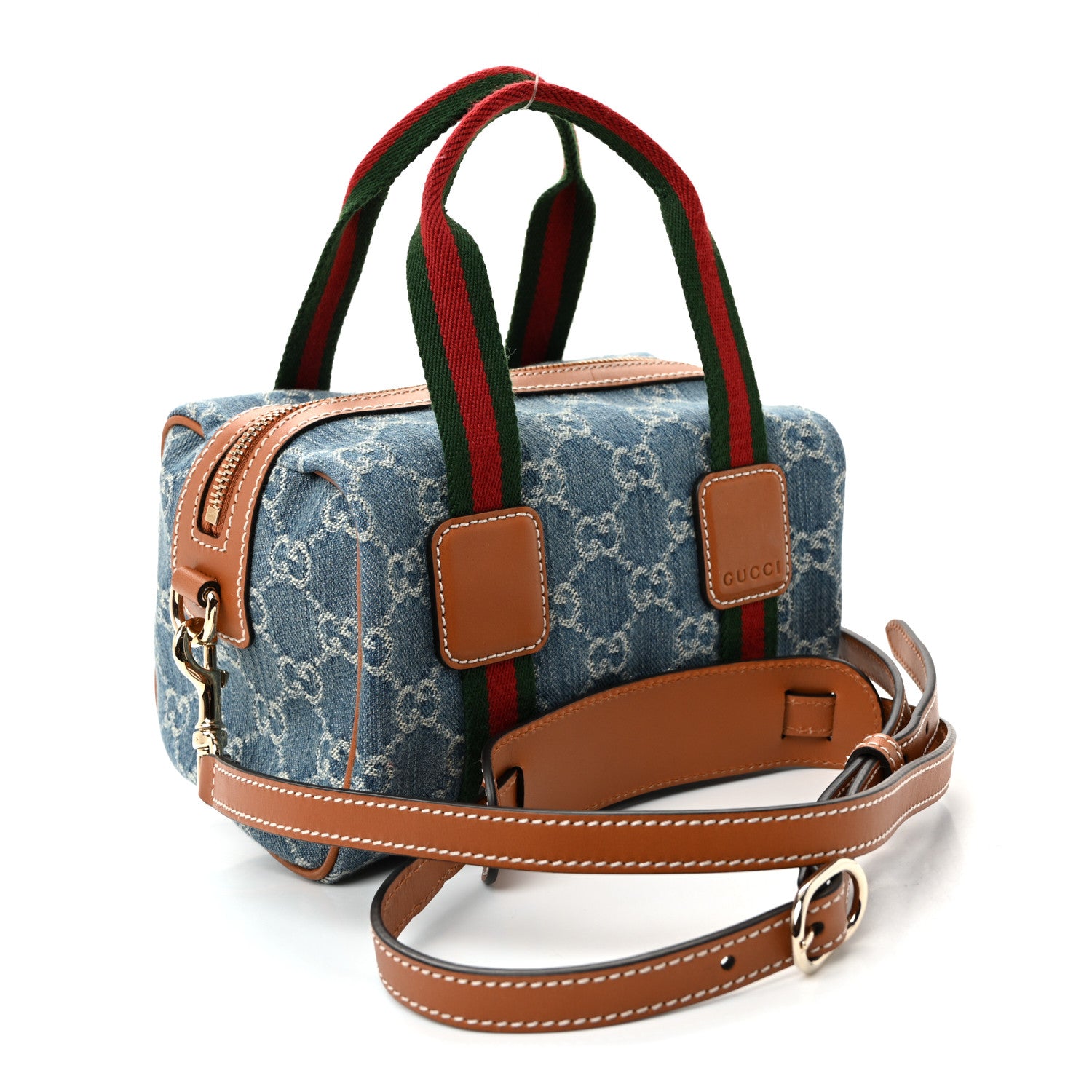 Gucci GG Denim Calfskin Web Mini GG Top Handle Bag Light Blue