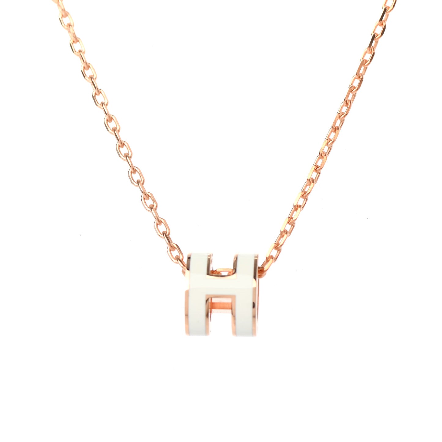 Lacquered Rose Gold Mini Pop H Pendant Necklace White