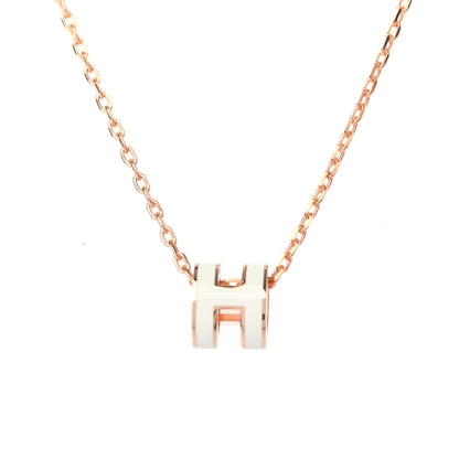 Hermes Lacquered Rose Gold Mini Pop H Pendant Necklace White 3 of 4